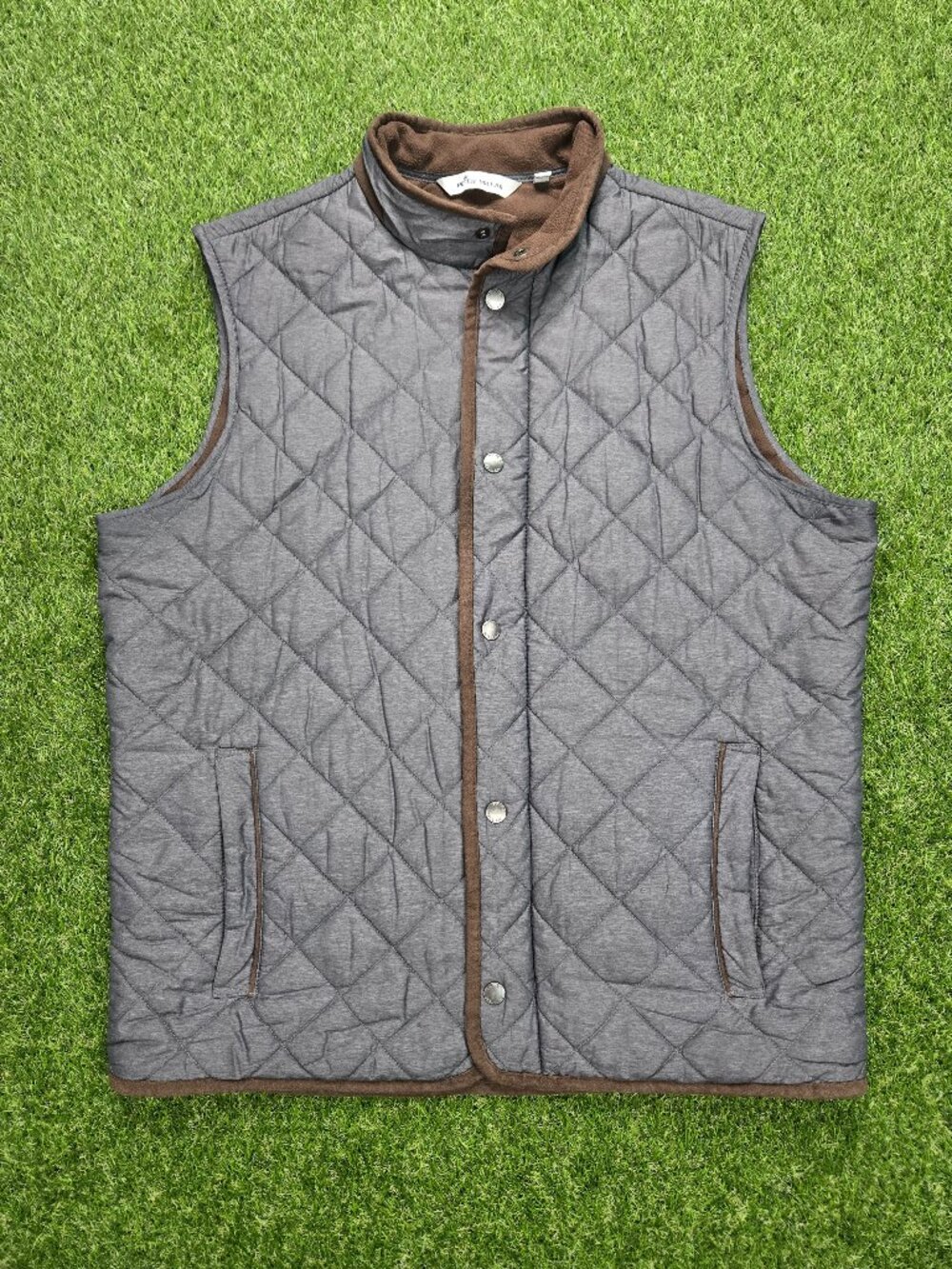 Peter Millar Essex Travel Vest Mens Medium Gray Quilted Snap Golf Bottle Opener